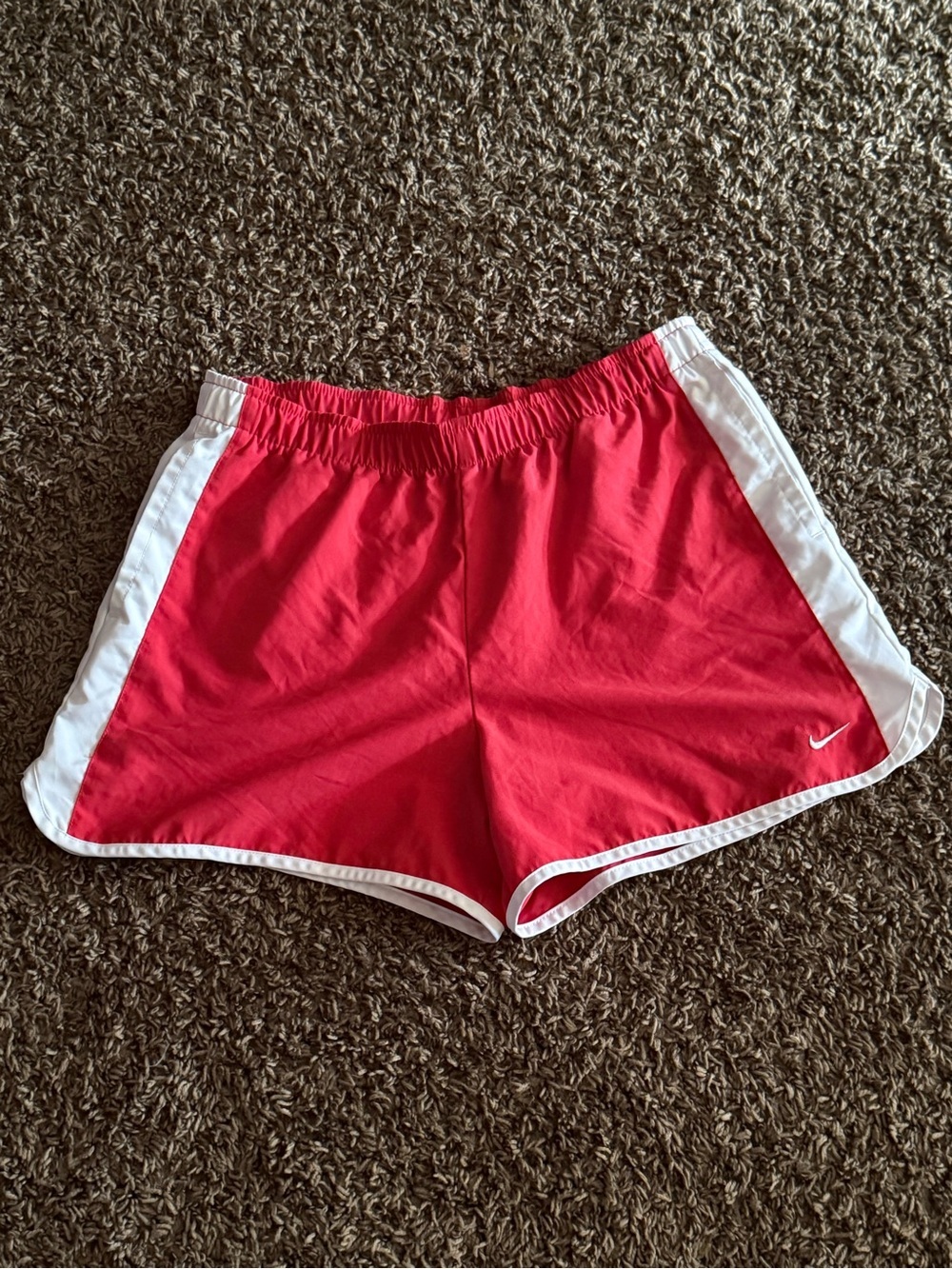 Nike Women’s Red Athletic Shorts with White Side Panels
